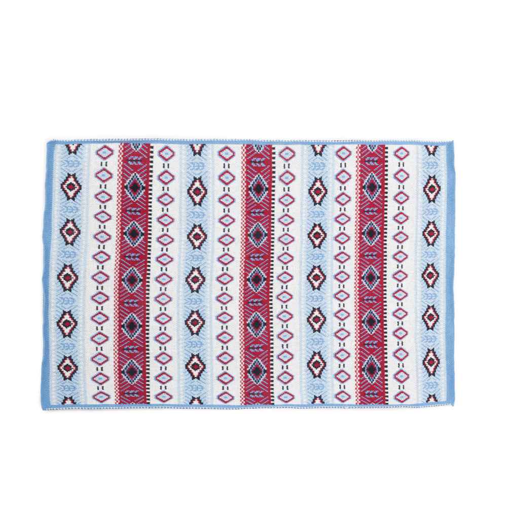 Set of two Navajo Nights Knitted Cotton Kitchen Towels in Mesa Red, featuring traditional diamond patterns for a bold Western-Mexican kitchen look.