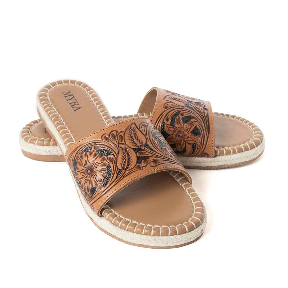 Dustlily Trail Handtooled Sandals in Rawhide Tan