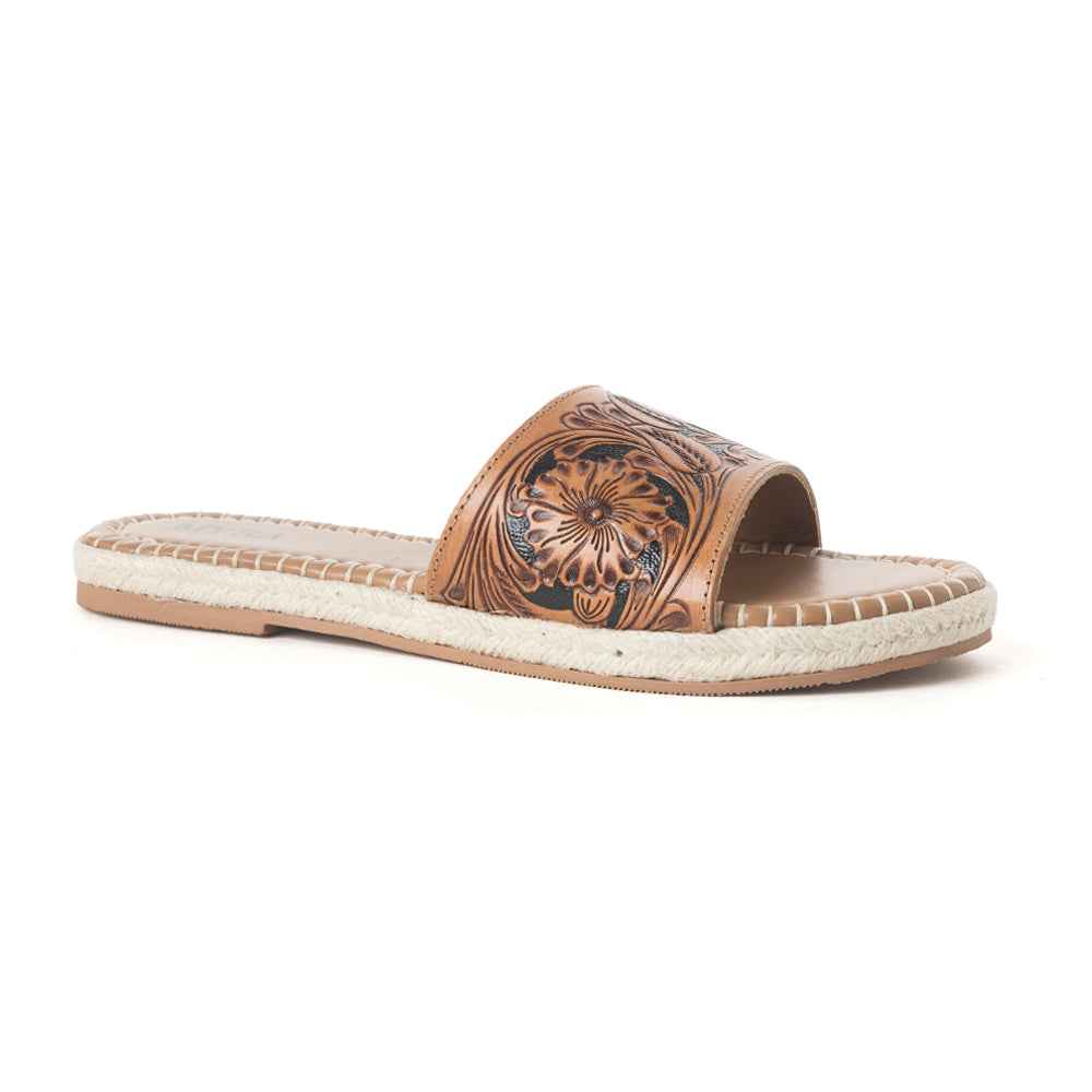 Dustlily Trail Handtooled Sandals in Rawhide Tan