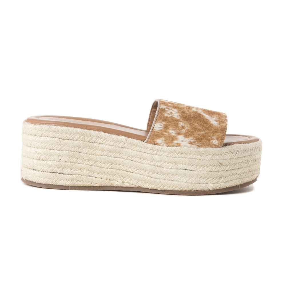 Mesa Mane Hairon Leather Sandals in Brown & White