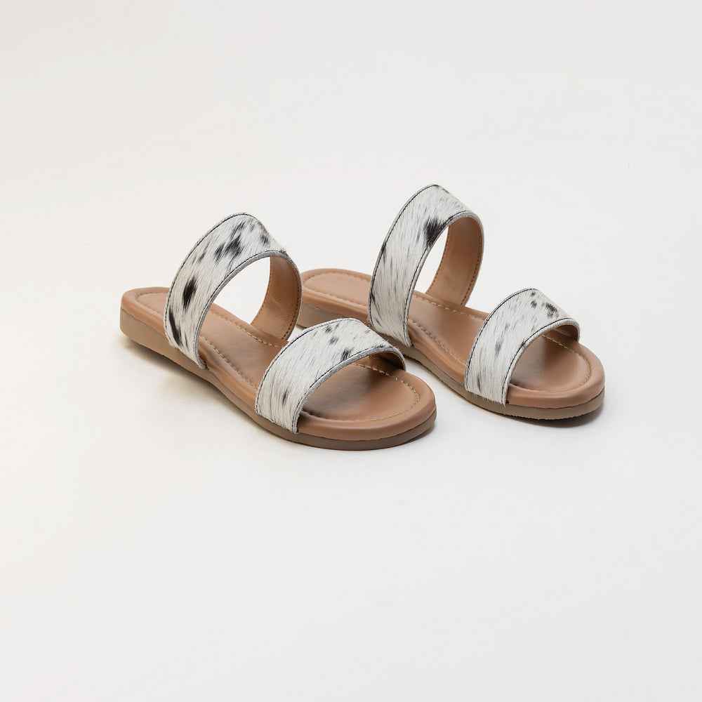 Vaquero Leather Hairon Sandals in Black & White