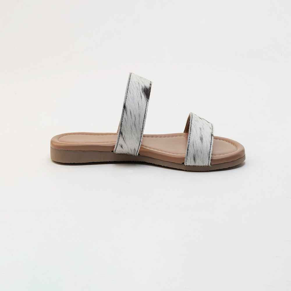Vaquero Leather Hairon Sandals in Black & White