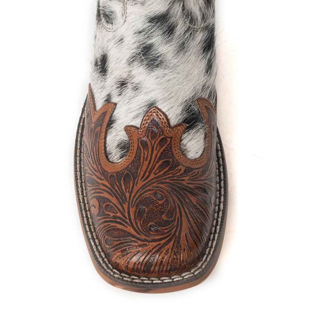 Mesa Cloud Handtooled Leather Boots in Black & White