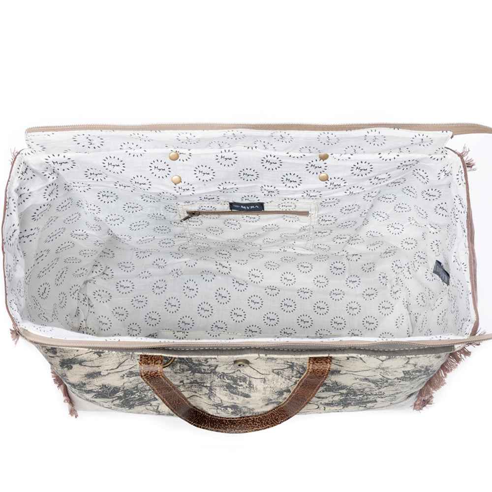 Myra Floweret Weekender Bag for Women – Floral Printed Front, Buckle Closure, Fringed Edges for Travel Chic