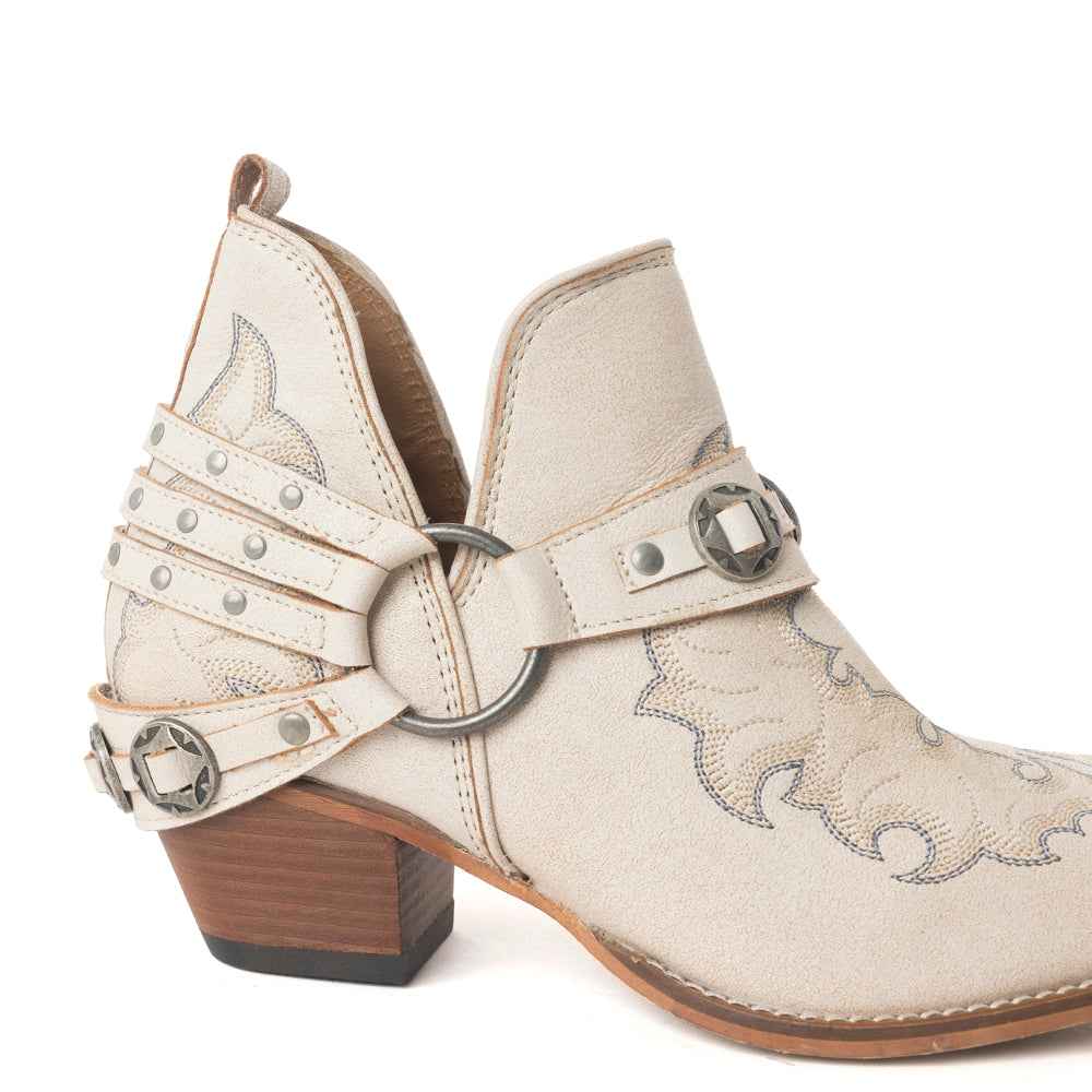 Western Ember Leather Embroidered Booties in White