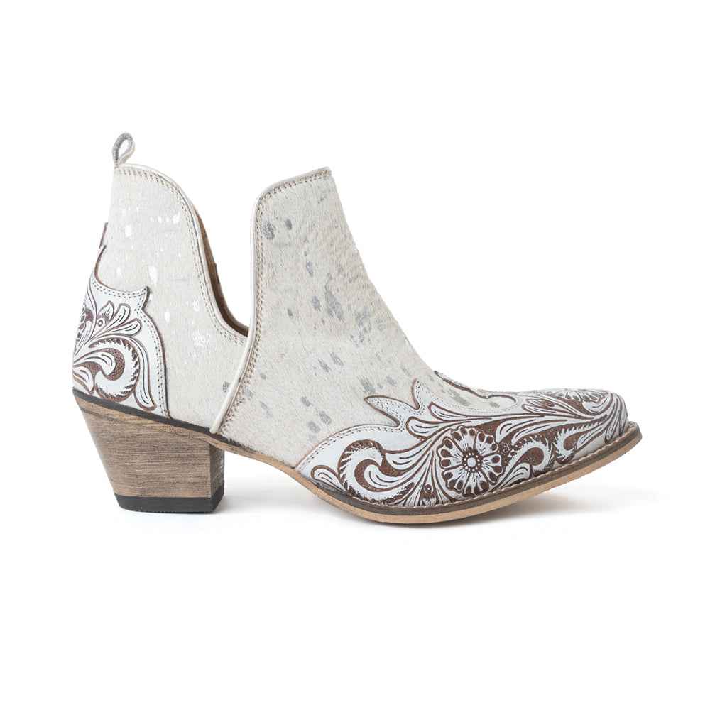 Myra Starlit Range Handtooled Leather Booties in Frosted Mist