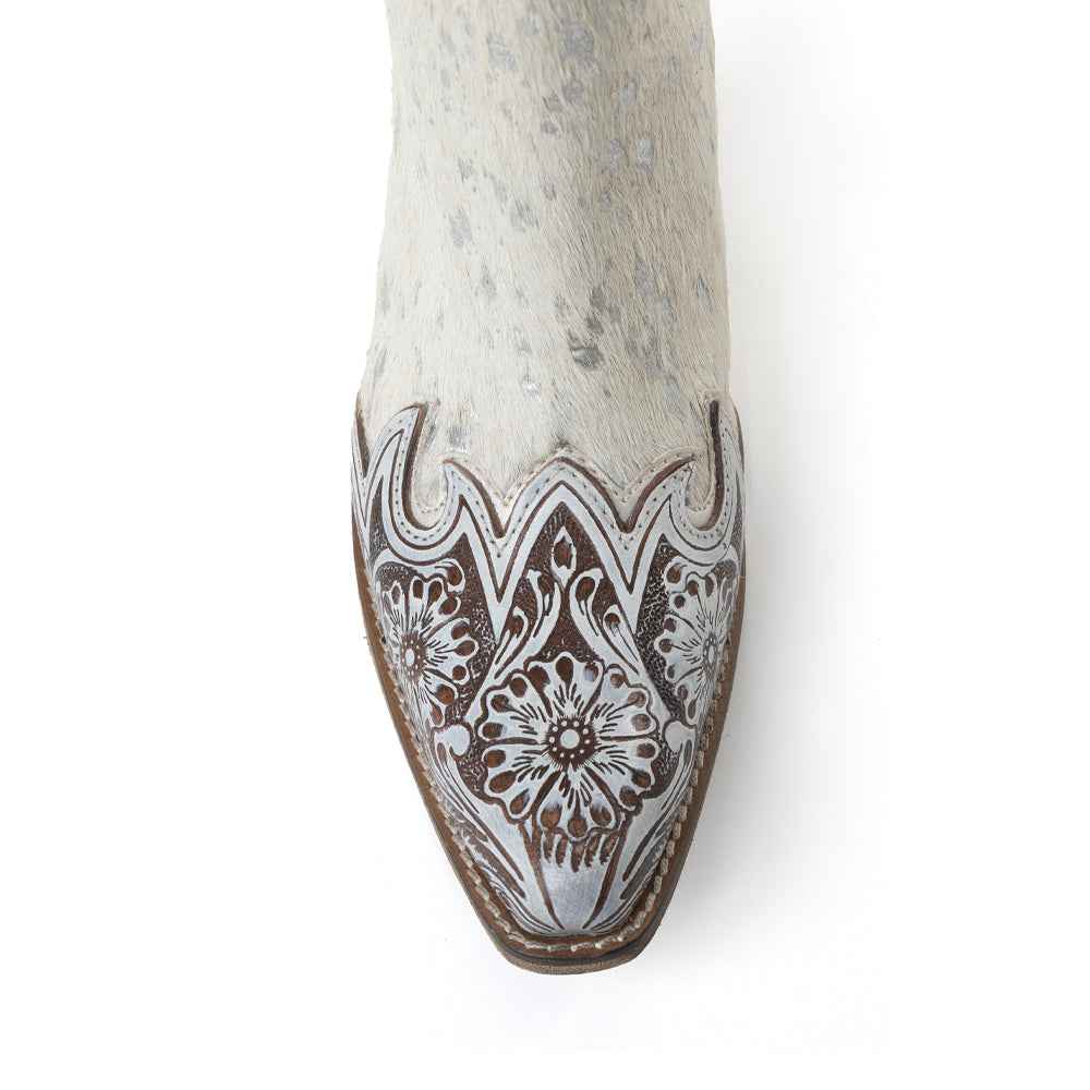 Myra Sierra Belle Handtooled Leather Booties in Almond White