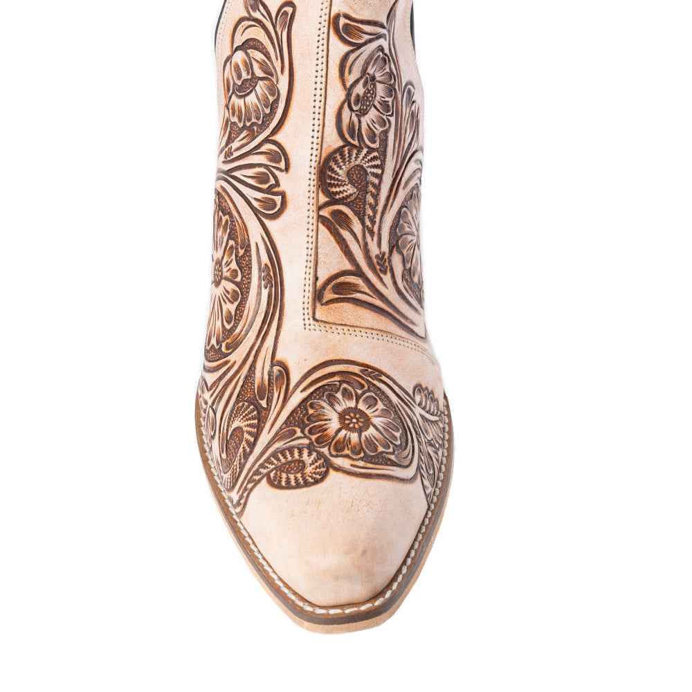 Floral Heirloom Western Booties in Cream