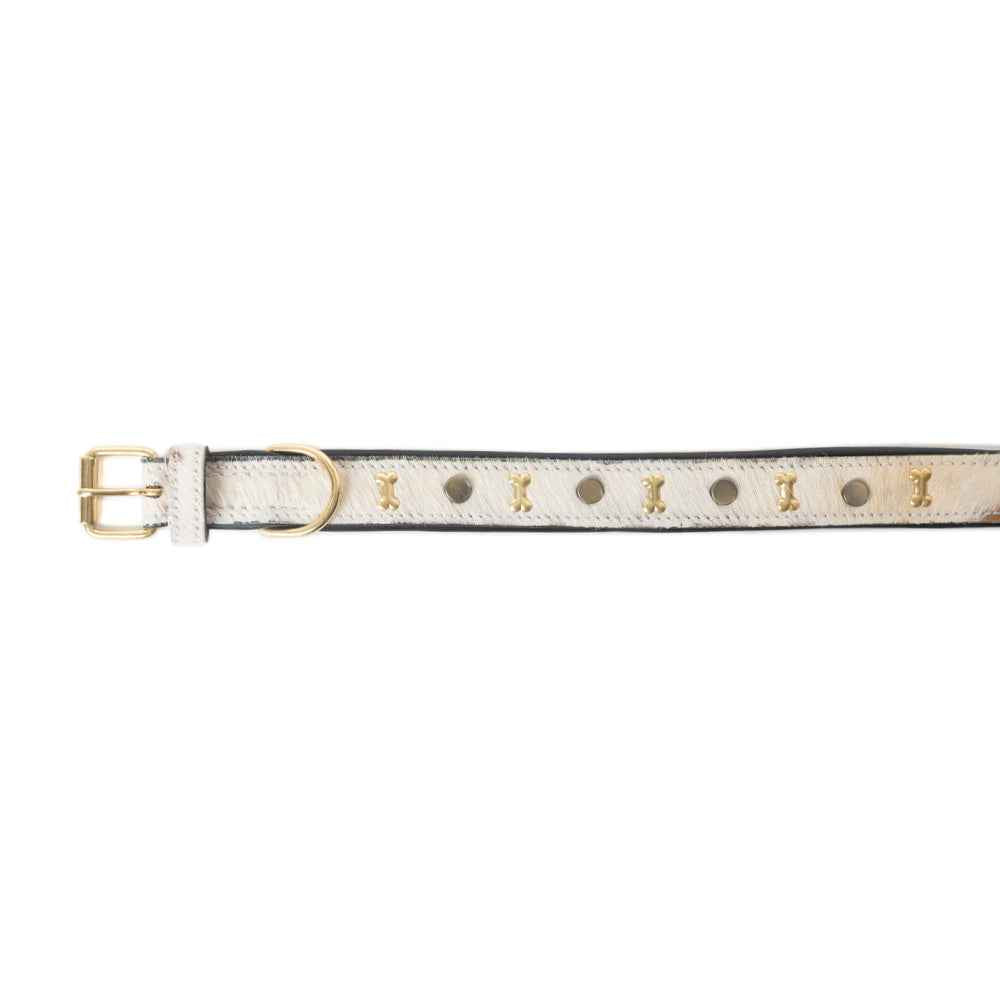 Prairie Paws Studded Hairon Dog Collar in Brown & White