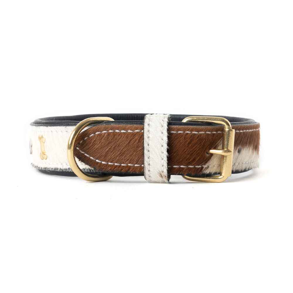 Prairie Paws Studded Hairon Dog Collar in Brown & White