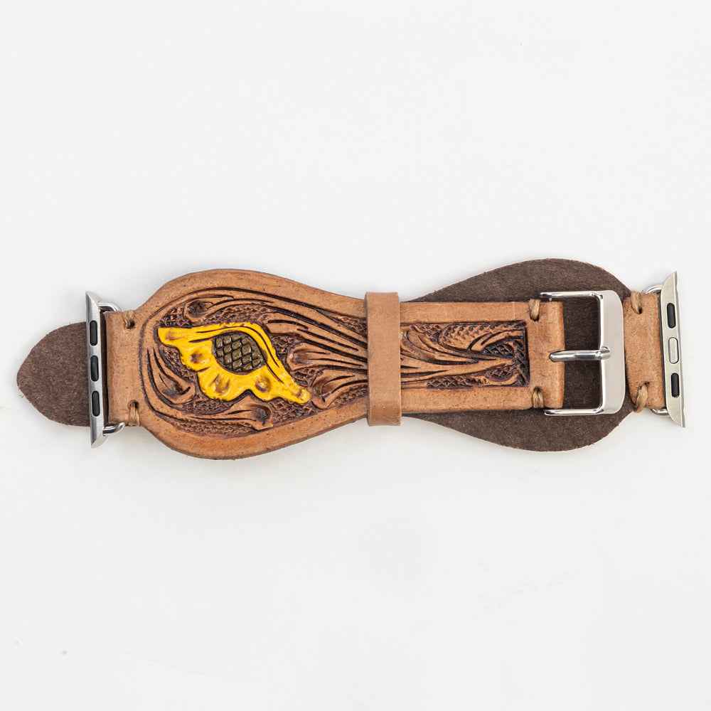 Lone Star Handtooled Leather Watch Band in Antique Tan
