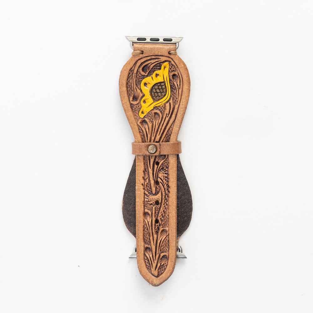 Lone Star Handtooled Leather Watch Band in Antique Tan