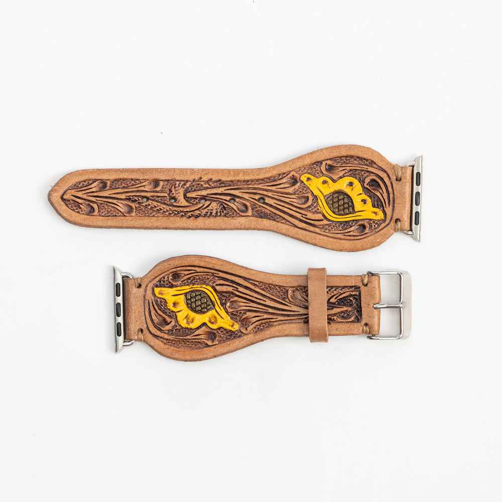 Lone Star Handtooled Leather Watch Band in Antique Tan