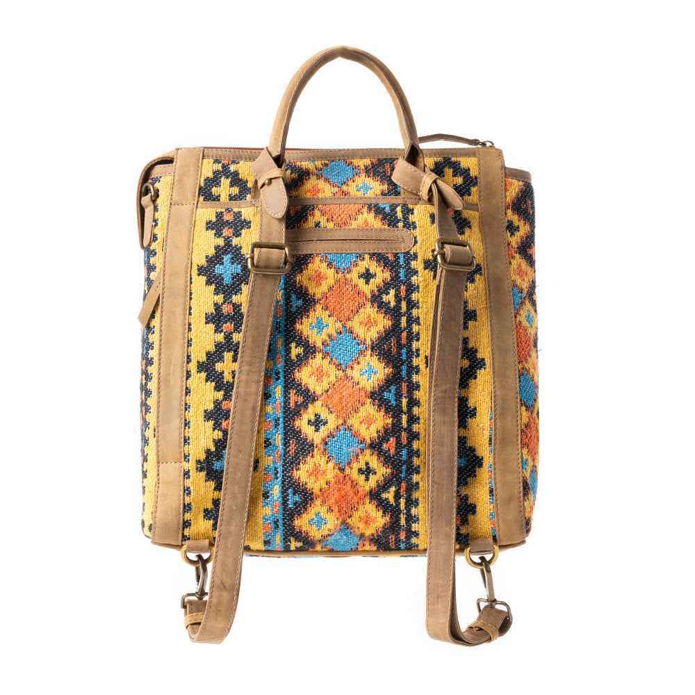 Navajo Loom Rug Leather Backpack in Desert Amber