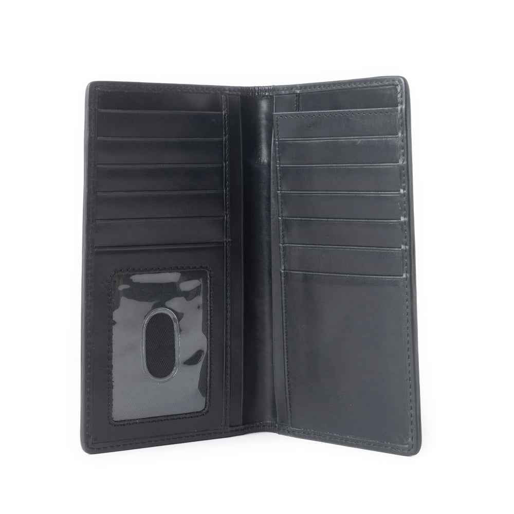Ravenhide Embroidered Leather Wallet in Coal Black