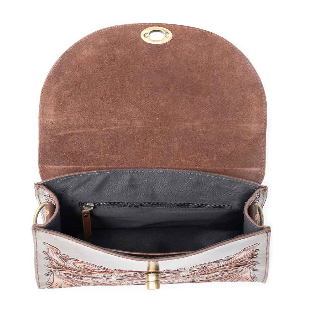 Savannah Scroll Handtooled Leather Bag in Dark Brown