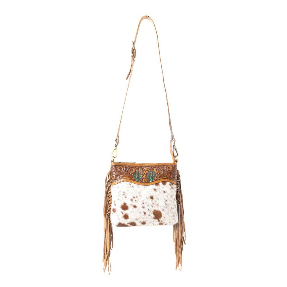 Sonora Charm Handtooled Bag in Brown & White