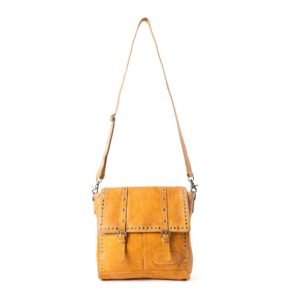 Western Rune Leather Crossbody Bag in Orange