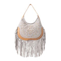 Sage Whisper Fringe Leather Bag in Pearl White