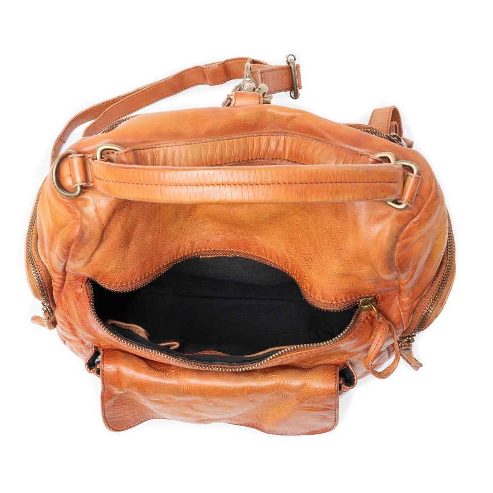 Trek Terra Leather Backpack in Burnt Brown