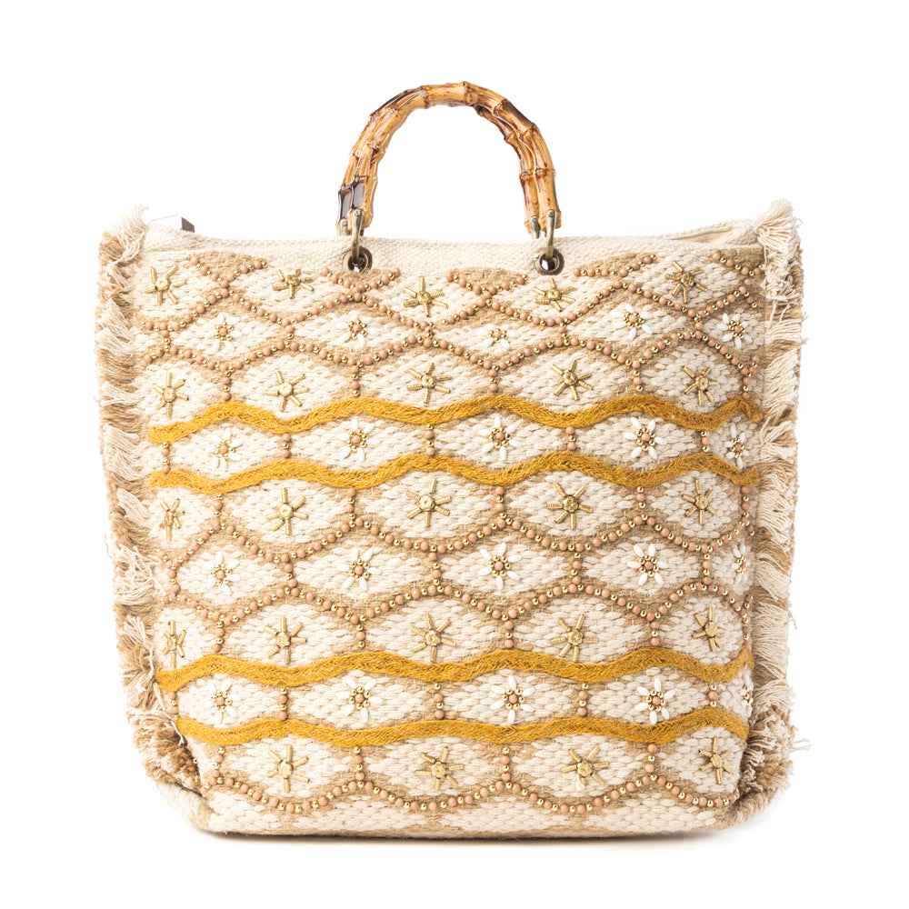 Myra Solana Weave Hand Embroidered Tote Bag in Sunlit Glow