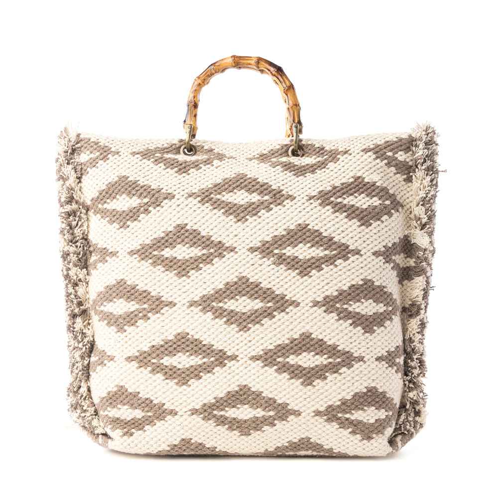 Myra Harvest Dune Hand Embroidered Tote Bag in Misty Taupe