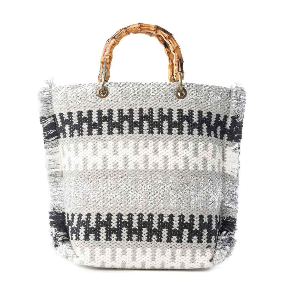 Myra Tundra Trail Hand Embroidered Tote Bag in Silver Dune