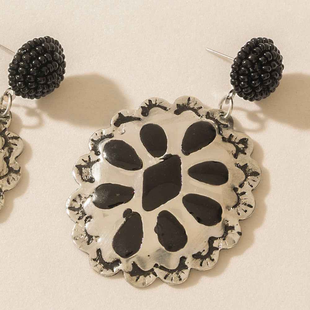Midnight Rosette Earrings in Starry Black