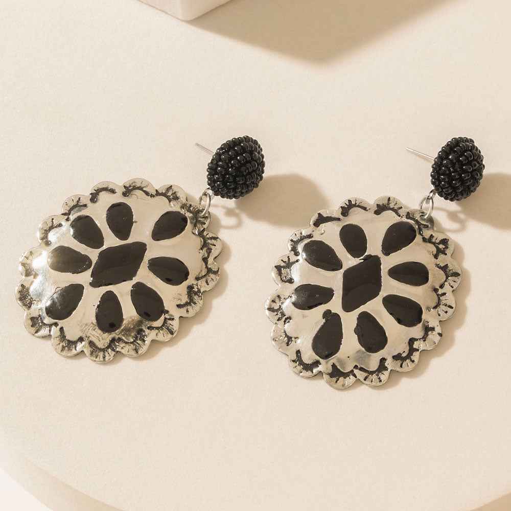 Midnight Rosette Earrings in Starry Black