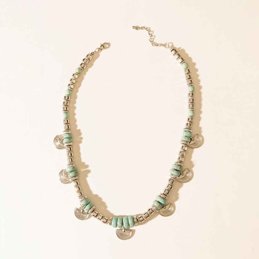 Santa Fe Moon Medallion Necklace in Dusty Silver