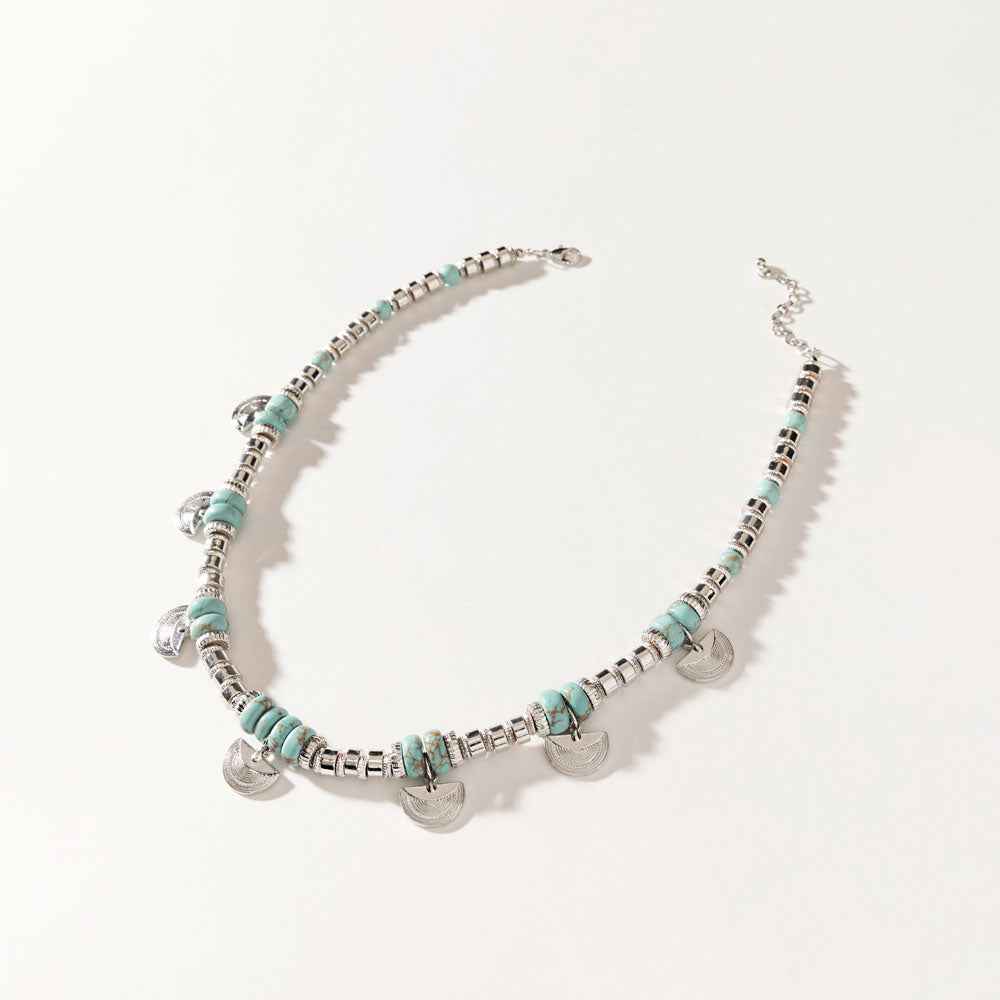 Santa Fe Moon Medallion Necklace in Dusty Silver