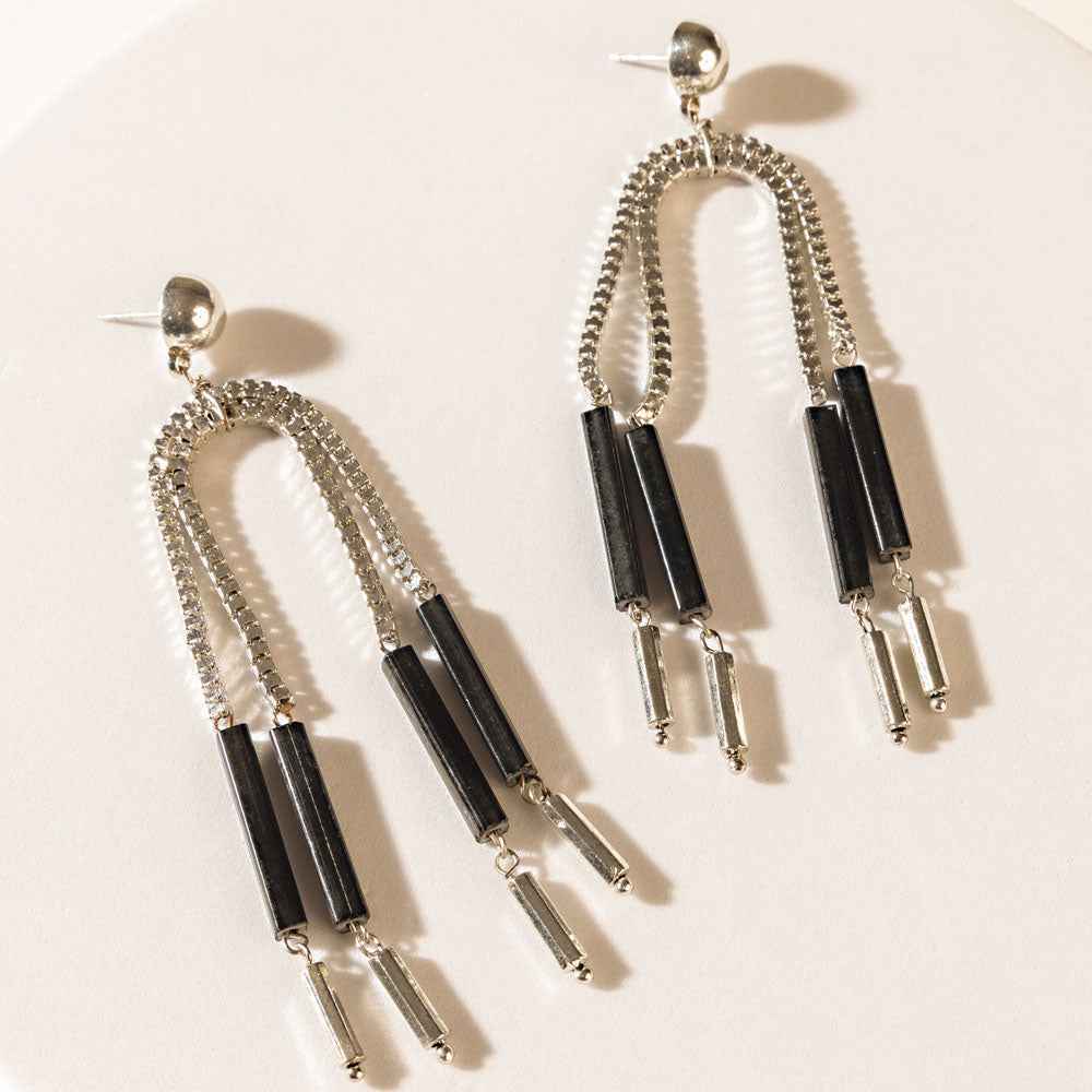Myra The Black Hitch Earrings in Onyx Silver