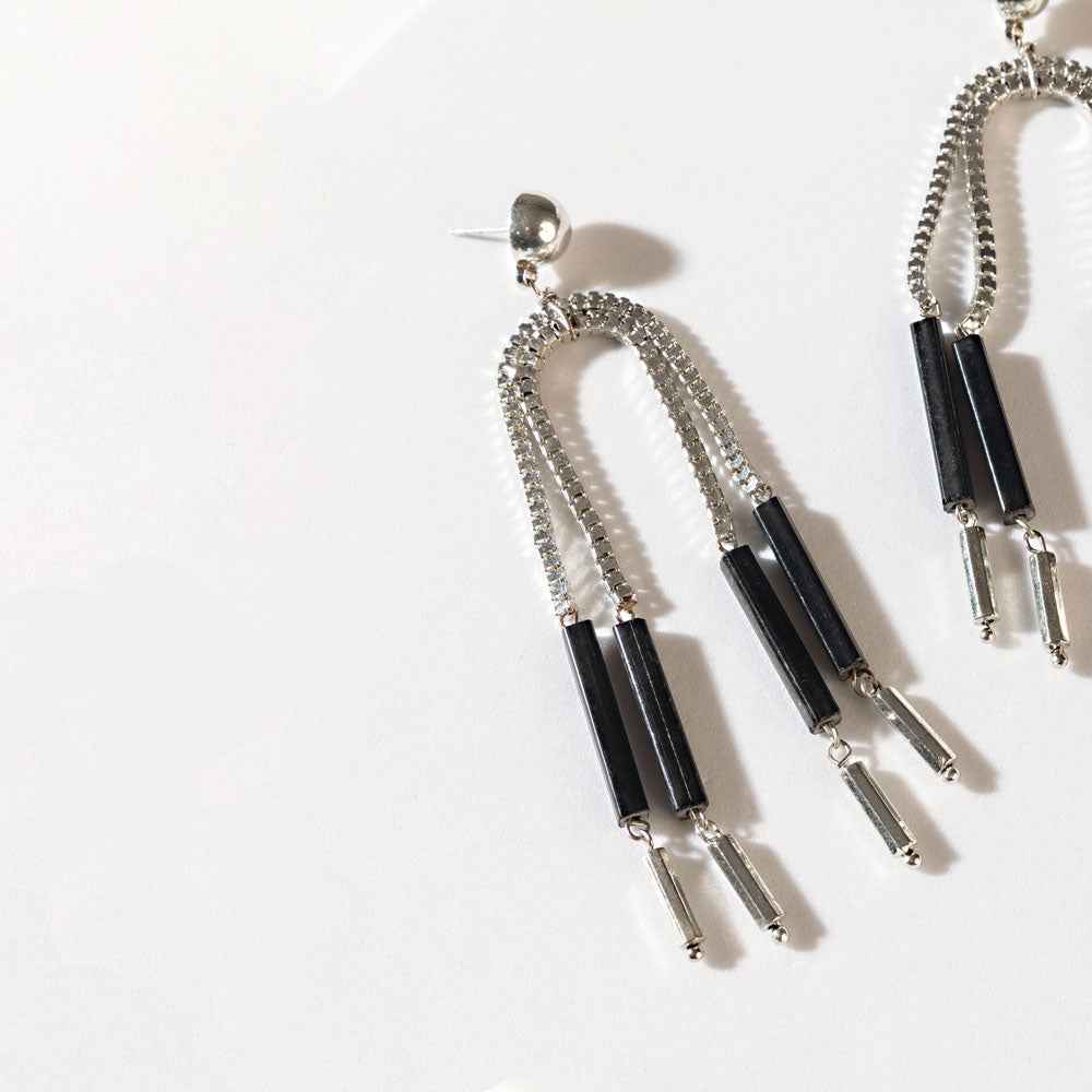 Myra The Black Hitch Earrings in Onyx Silver