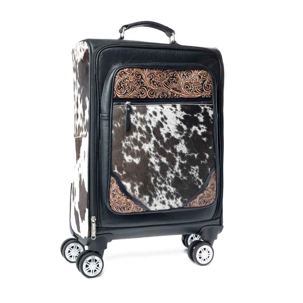 Myra Prairie Shadow Handtooled Hairon Leather Trolley in Stallion Noir