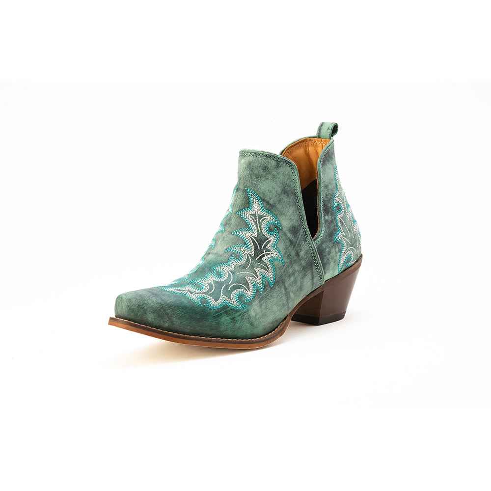 Myra Sagebreeze Embroidered Leather Booties in Lagoon Teal