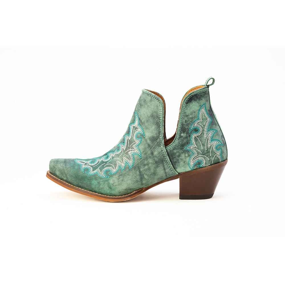 Myra Sagebreeze Embroidered Leather Booties in Lagoon Teal