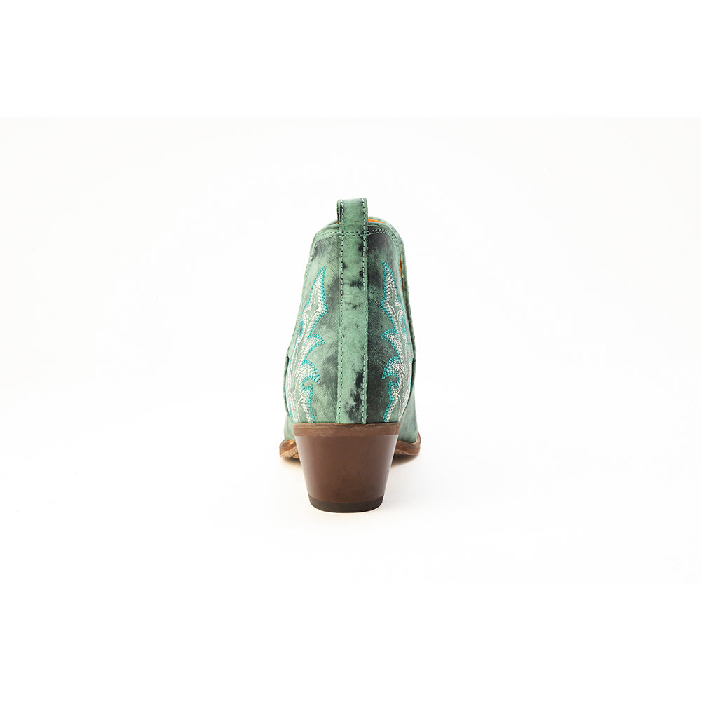 Myra Sagebreeze Embroidered Leather Booties in Lagoon Teal