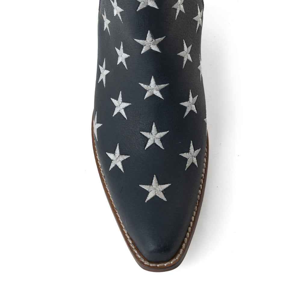 Myra Liberty Star Leather Booties in Vintage Blue