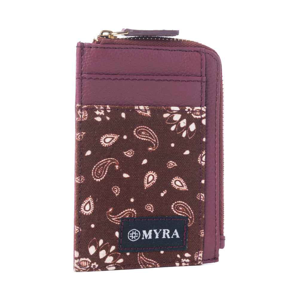 Myra Red Rock Bloom Leather Credit Card Holder in Russet Plum