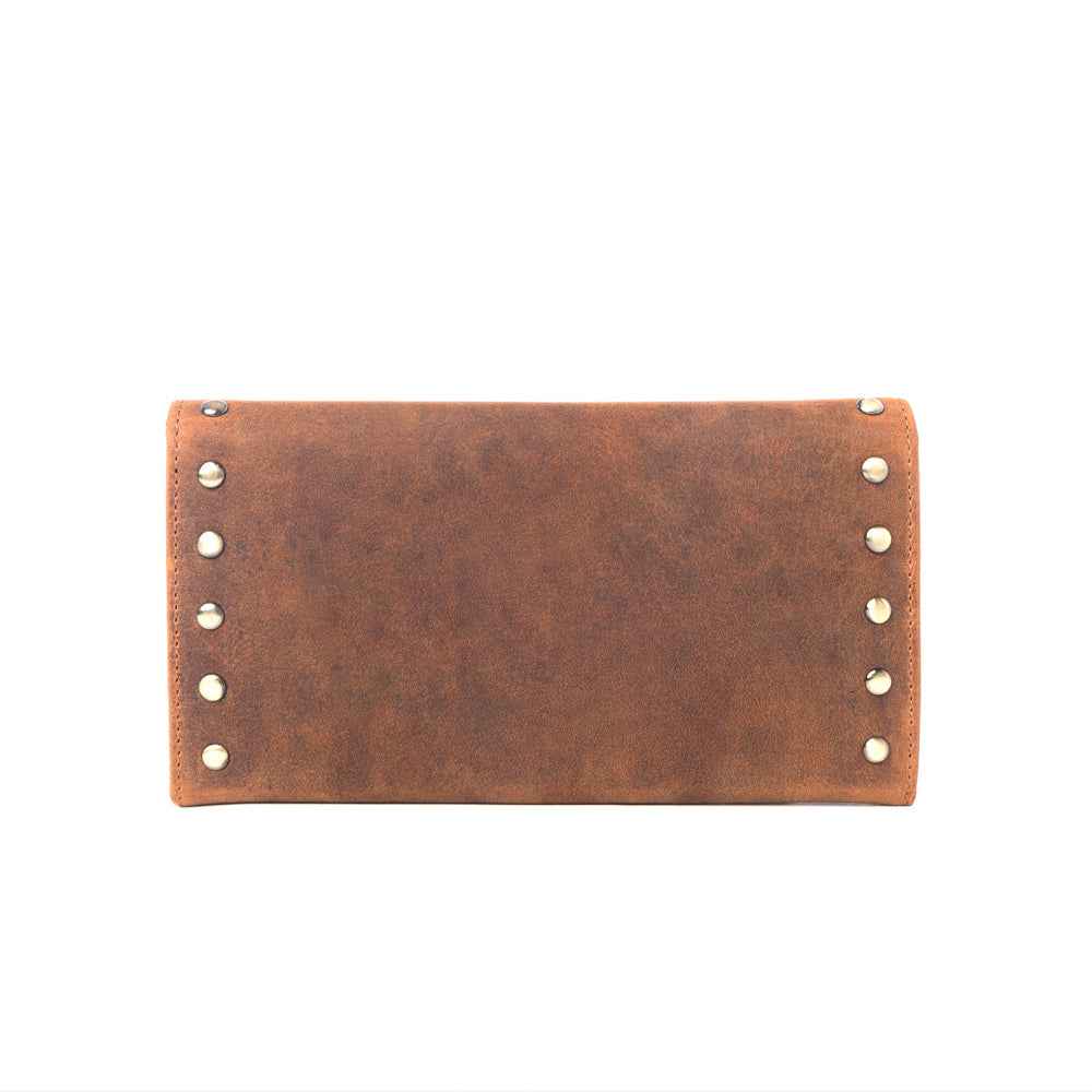 Yellowstone Caldera Leather Wallet with Rivets in Amber