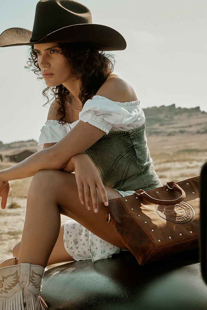 Yellowstone Legacy Studded Leather Tote in Amber