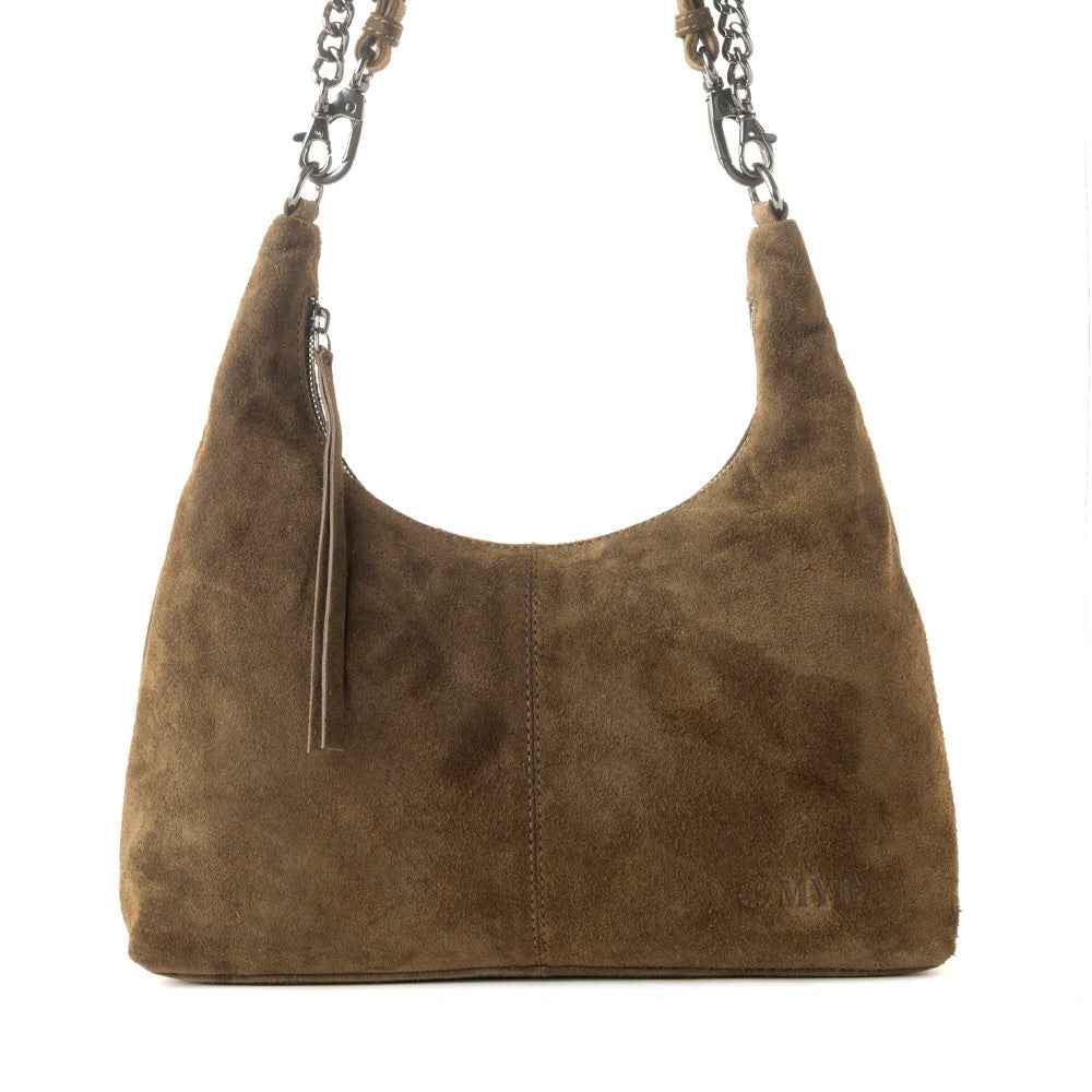 Myra Juniper Trail Genuine Suede Bag for Women in olive with soft finish with extra strap