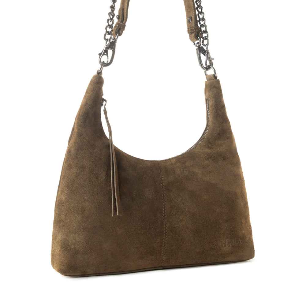 Myra Juniper Trail Genuine Suede Bag for Women in olive with soft finish with extra strap