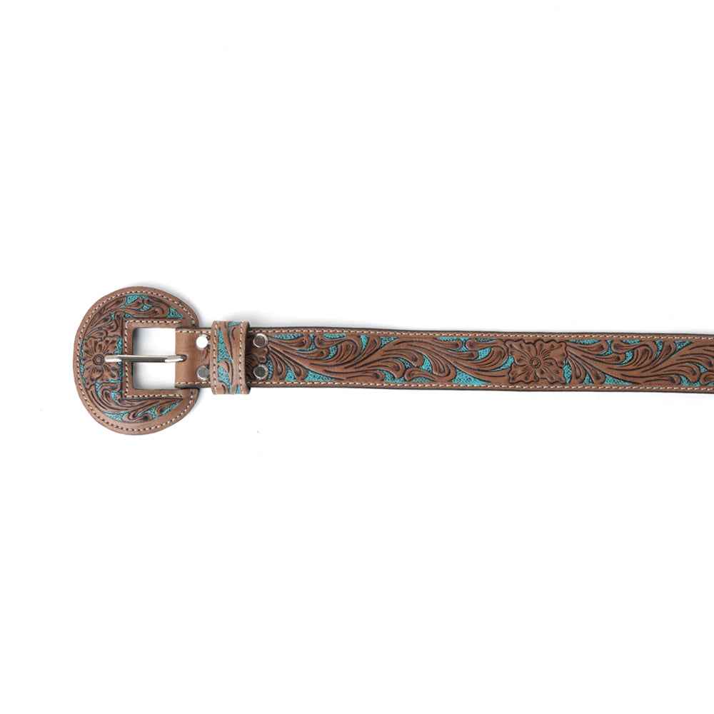 Western Wreath Leather Belt in Bronco Sky