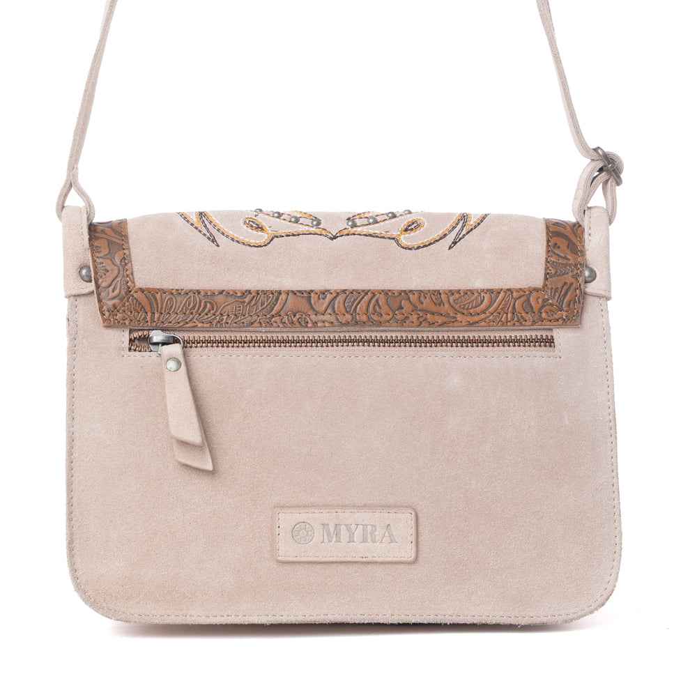 Myra Amberwood Suede Leather Boot Embroidered Leather Bag in Amber