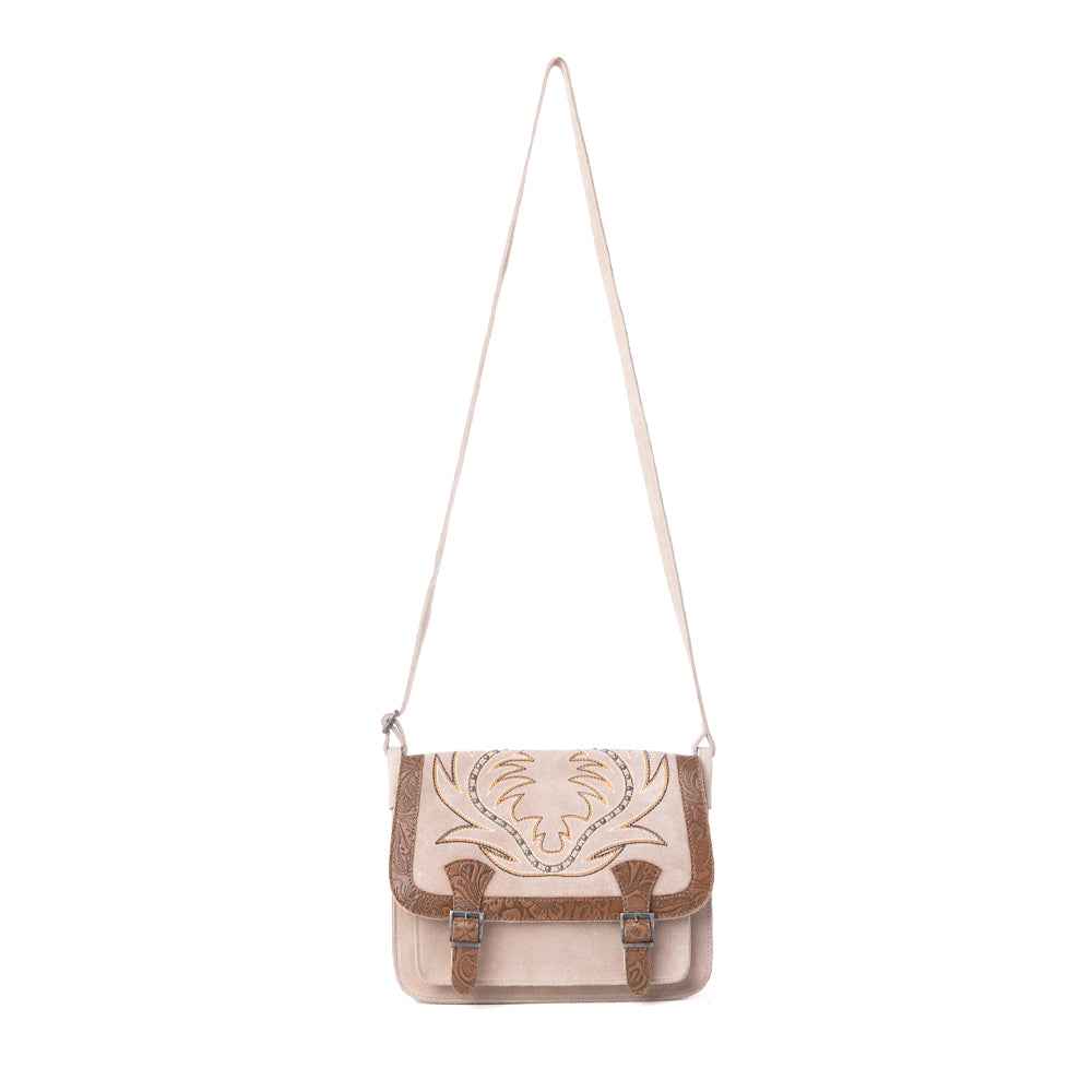 Myra Amberwood Suede Leather Boot Embroidered Leather Bag in Amber