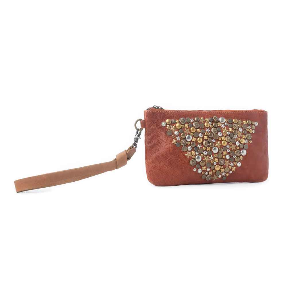 Myra Nova Point Studded Wash Leather Pouch in Bronzed Amber