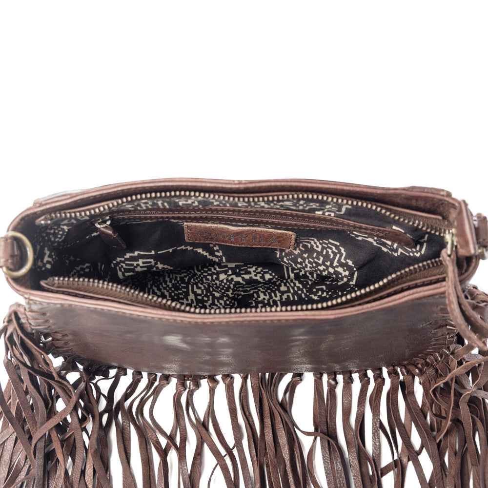 Myra Luna Belle Studded Leather Bag with Fringes in Maverick Mocha