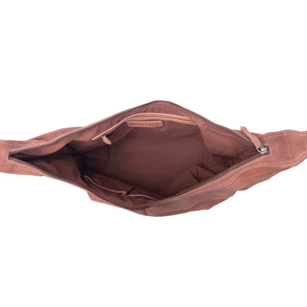 Myra Paradise Valley Suede Leather Shoulder Bag in Auburn Brown