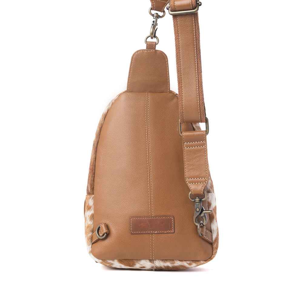 Myra Horizon Vale Handtooled Hairon Leather Fanny Pack in Warm Caramel